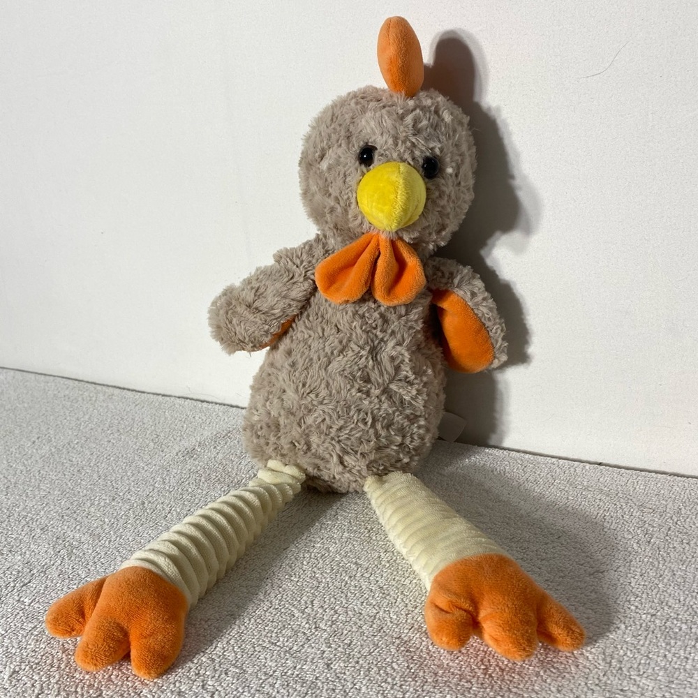 5/$35 Plush Chicken Toy with Orange Accents & Long Striped Legs